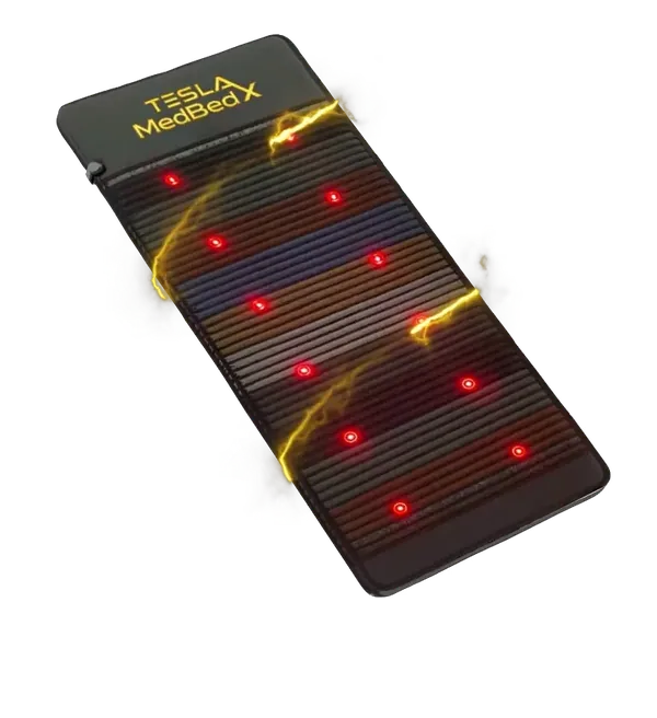 Tesla MedBed X premium PEMF infrared wellness mat with gemstone layers red light therapy negative ions